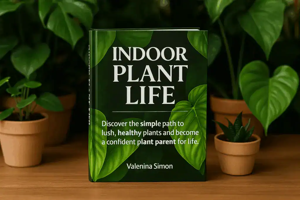 indoor plant life book surrounded by plants wide